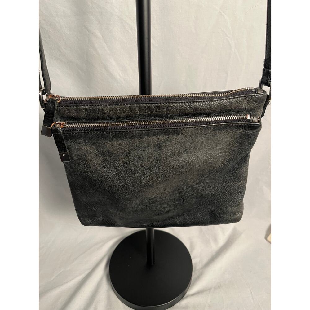 Margot Black Leather Crossbody Bag – Double Zip, Adjustable Strap, Everyday